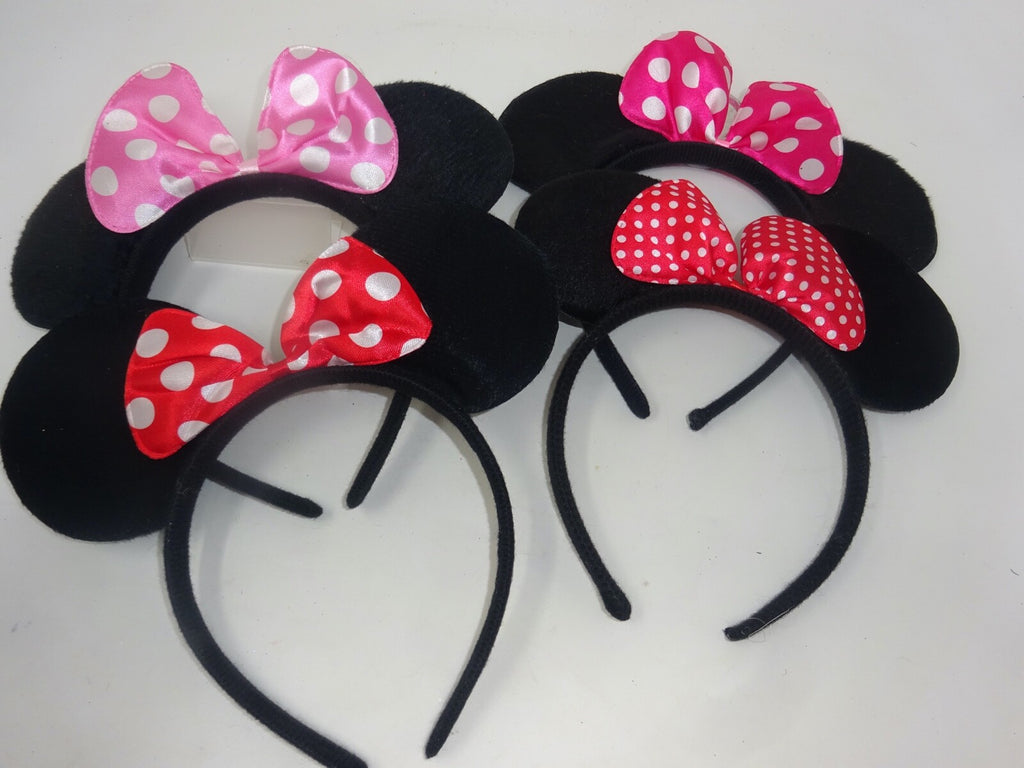 Choice of Velour Minnie Mouse Ears on a Headband Spotted Pink Red & White