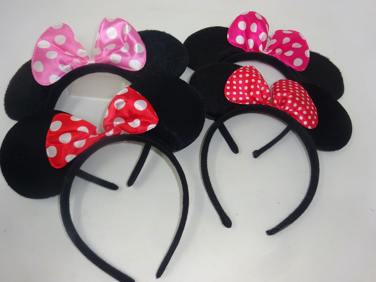 Choice of Velour Minnie Mouse Ears on a Headband Spotted Pink Red & White