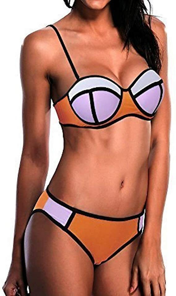 Lovely Push Up Neoprene Style Bikini Pink White Black & Orange Size 10-12