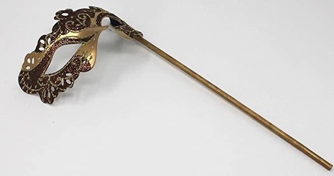 GOLD & BROWN RIALTO VENETIAN MASQUERADE PARTY CARNIVAL BALL ON A HAND HELD STICK
