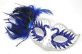 BLUE & SILVER MASK WITH PEACOCK FEATHERS VENETIAN MASQUERADE BALL PARTY PROM EYE