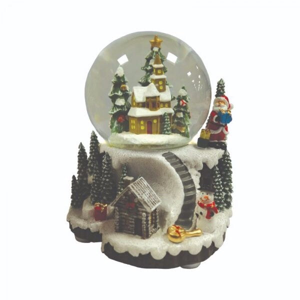 Christmas Musical Swirling Snow Globe Village Scene Colour Changing LED 12cm