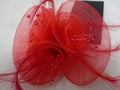 Red Corsage Brooch Fascinator Stiffened Net Floral Rosette Fine Feathers & Beads