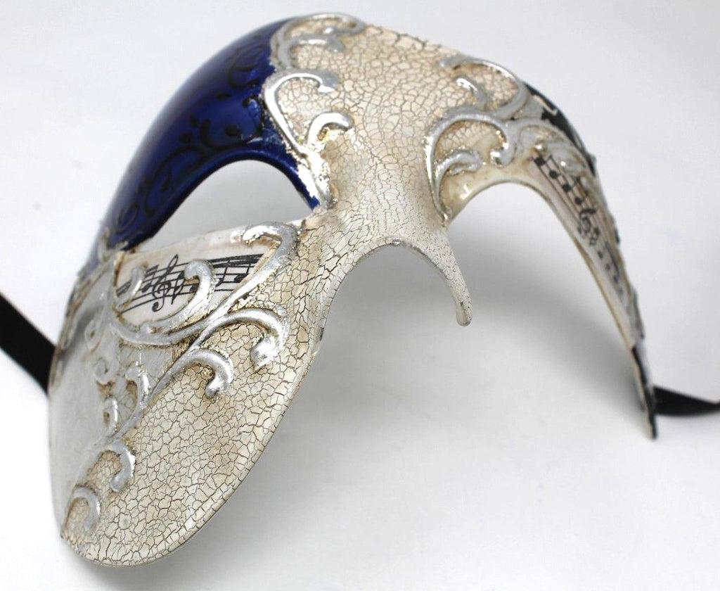 QUALITY BLUE & SILVER HALF FACE PHANTOM MUSICAL NOTES MASQUERADE MASK