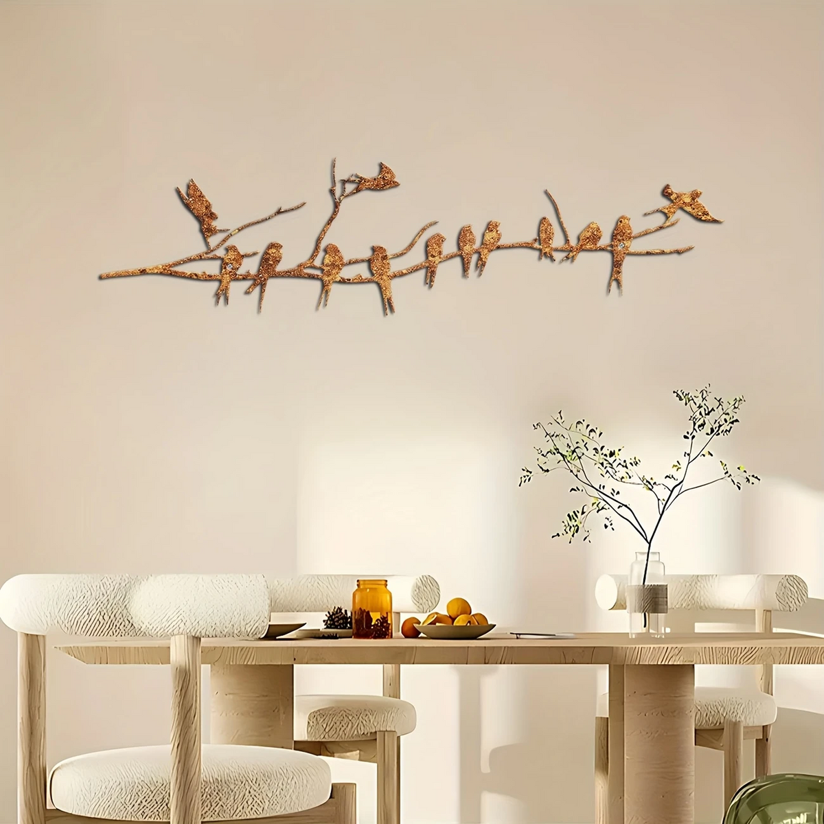 Rusty Metal Birds on a Branch Tree Silhouette 50cm x 13cm Garden Wall Art