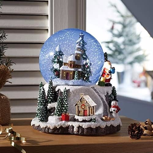 Christmas Musical Swirling Snow Globe Village Scene Colour Changing LED 12cm