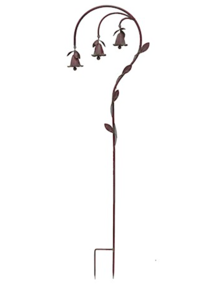 Core-Ten Rusty Metal Long Crook Stake with 3 Bells Garden Ornament 1 metre High