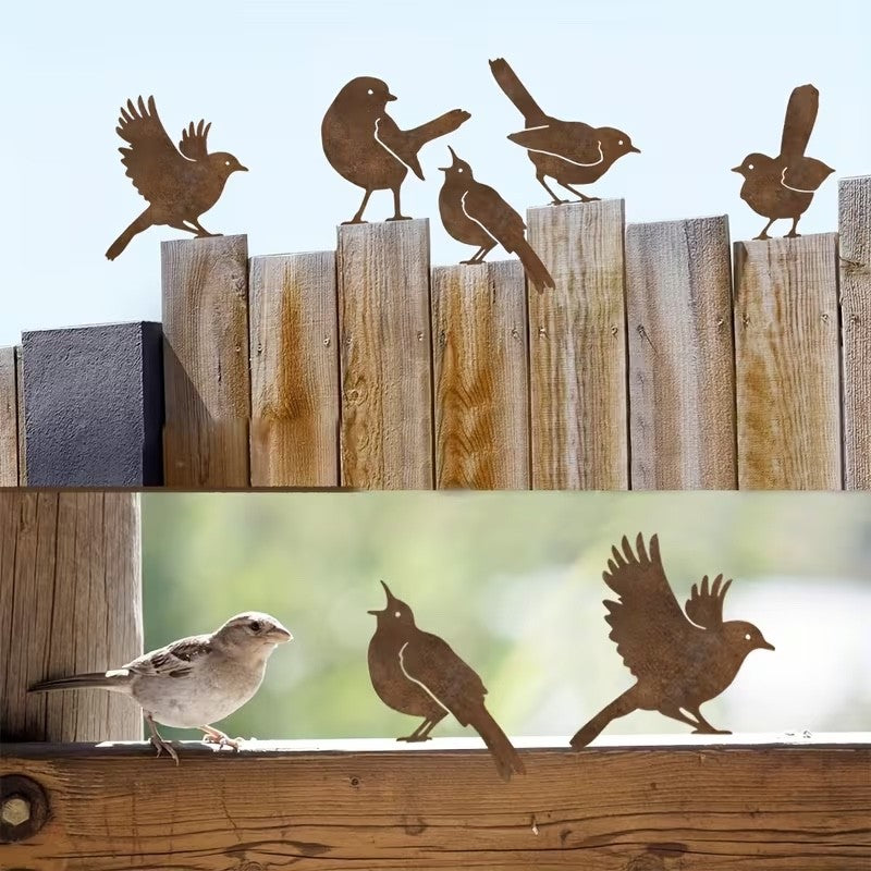 5 x Rusty Metal British Birds Silhouettes Approx 10cm Tall Garden Decoration