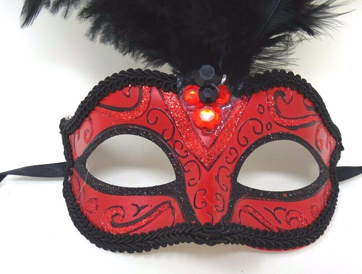 RED & BLACK VENETIAN  BALL MASQUERADE PARTY EYE FACE MASK HALLOWEEN