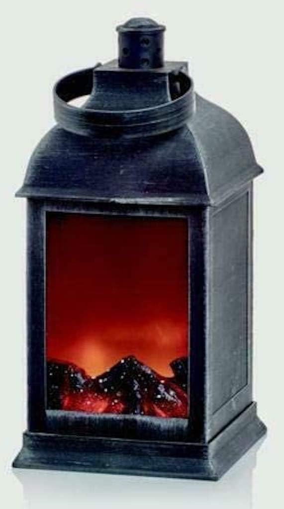 Rustic LED Fireplace Lantern Warm Glowing Realistic Flickering Flame 22cm Tall