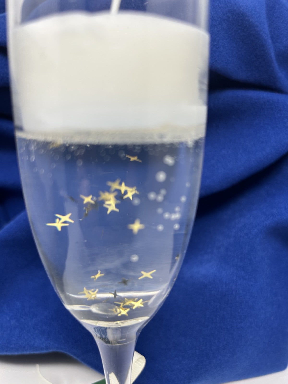 Christmas Champagne Glass Gel Candle Gold Stars & Bow 22cm Tall x 6cm Dia