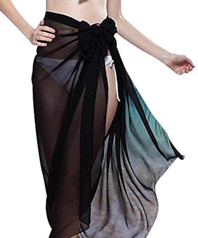 Summer Beach Chiffon Sarong Beach Wrap Bikini Cover Up Scarf Black 150 x 100cm