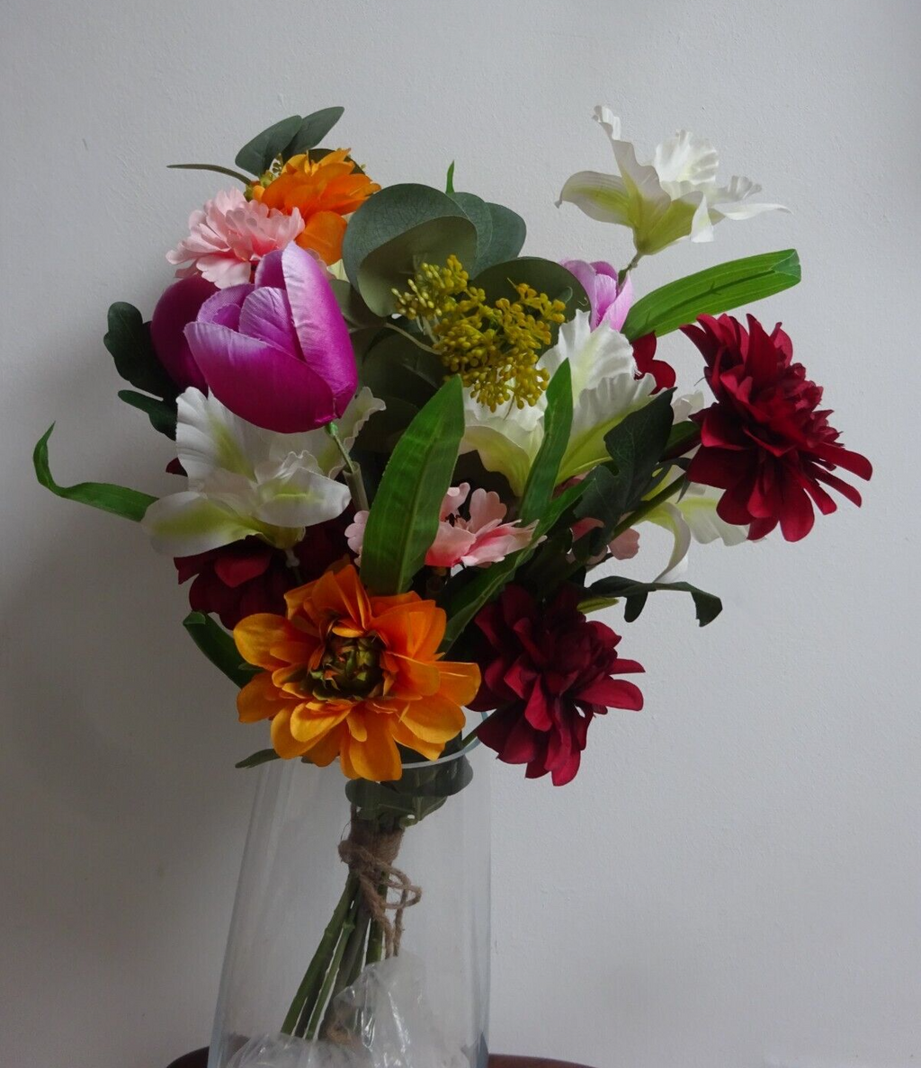Artificial Hand Tied Floral Bouquet 60cm Tall Mixed Flowers Bundle Bunch