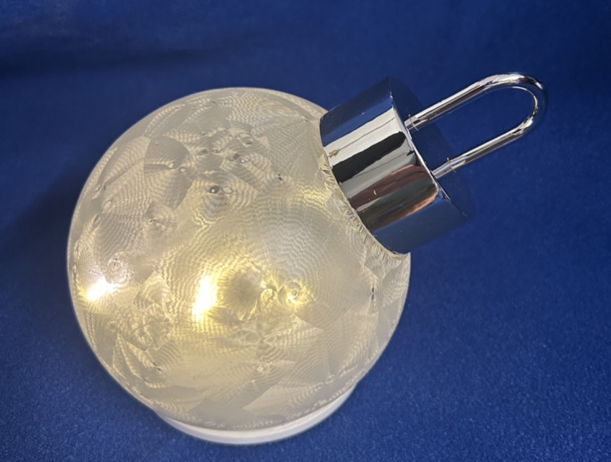 Christmas Decoration LED Light Up Silver Glass Rotating Bauble 12cm Tall Globe
