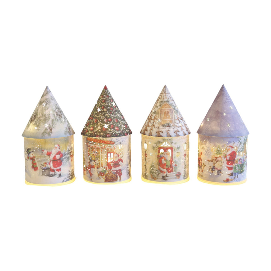 Choice of 4 Santa Claus Snowman Designs Christmas LED House Lantern 21cm Tall