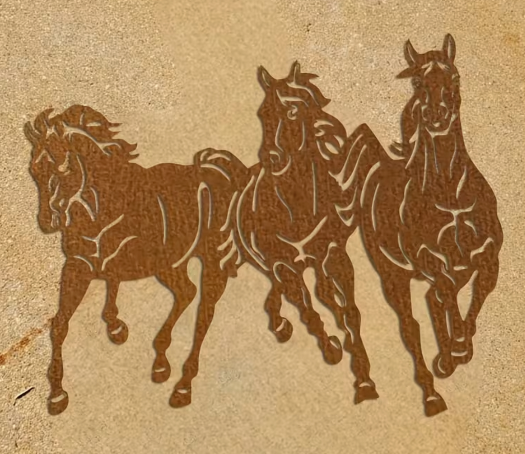 Core-Ten Rusty Metal Horses Pony Garden Ornament Wall Plaque Approx 40cm x 32cm