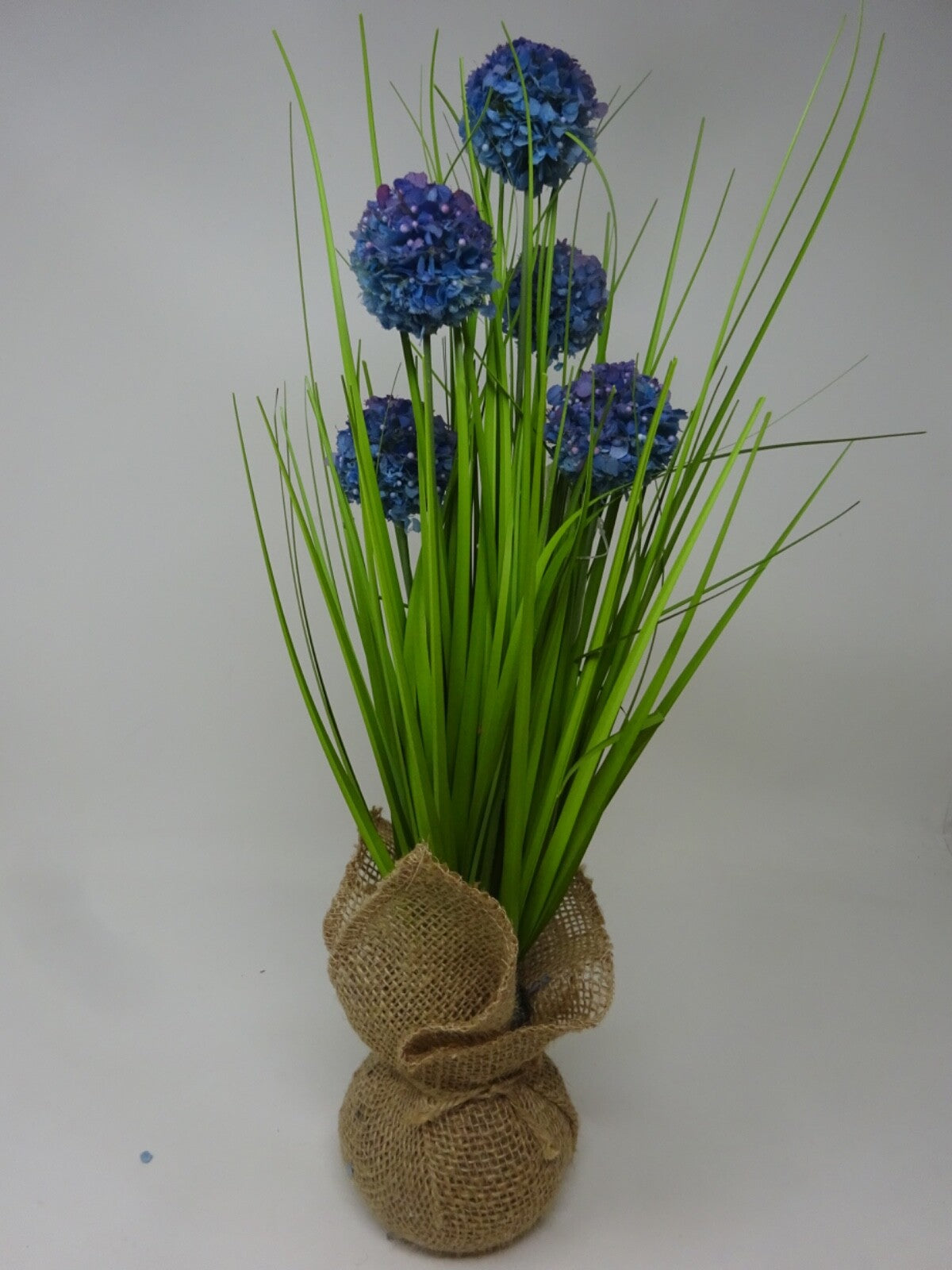 Choice of Artificial Faux Flowers Pom Pomettes 30cm Tall Hessian Base Bouquet