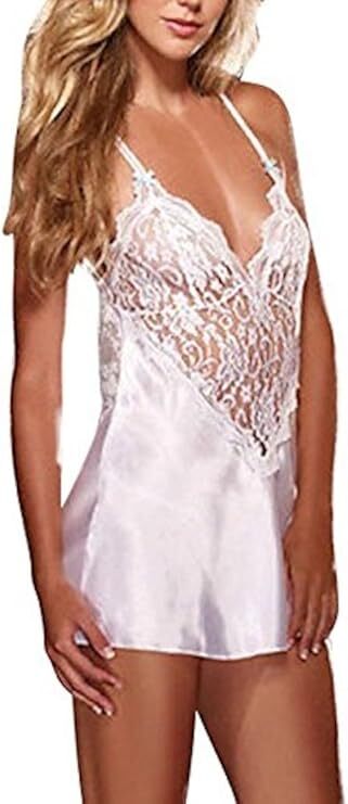 Blue or Ivory Sexy Women Lace Lingerie Slip Nightdress Nightie Sizes 8 10 12 14