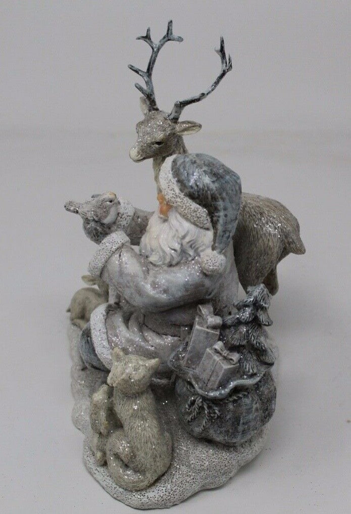 Santa with Stag Fox Rabbit Robin Woodland Animals Figurine Ornament 18cm Tall