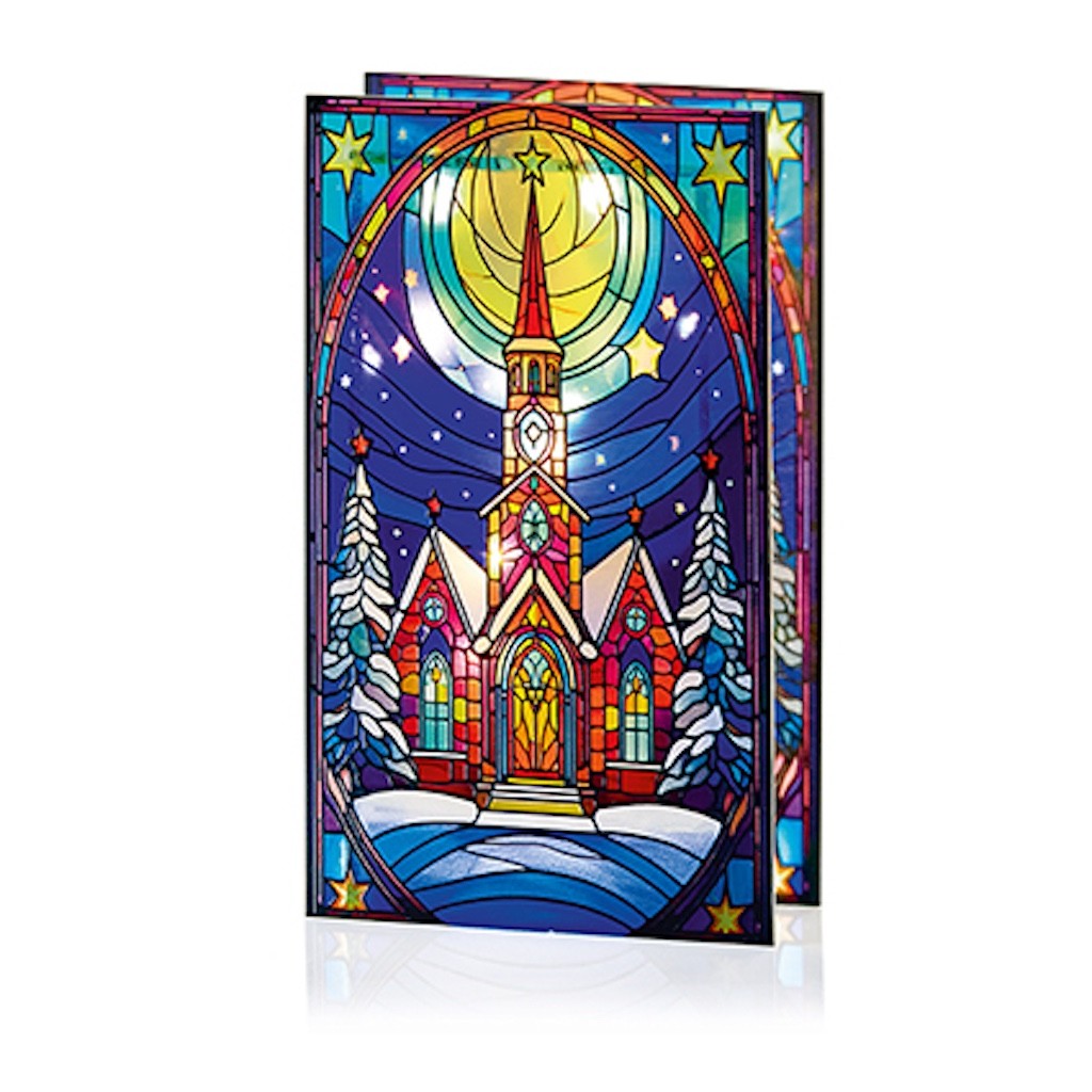 Stained Glass Warm White LED Lights Church Christmas Decoration 21cm Double Side