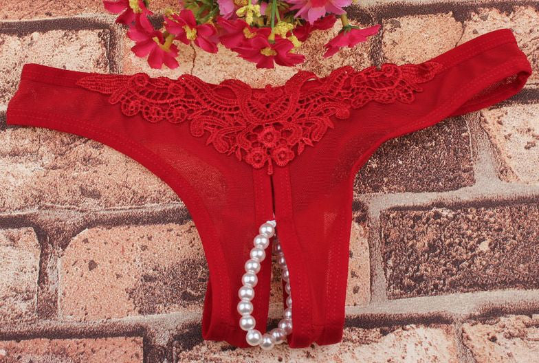 Choice 6 Colour Ladies Panties Briefs Thong Crotchless Sheer Fabric Pearls 8-12