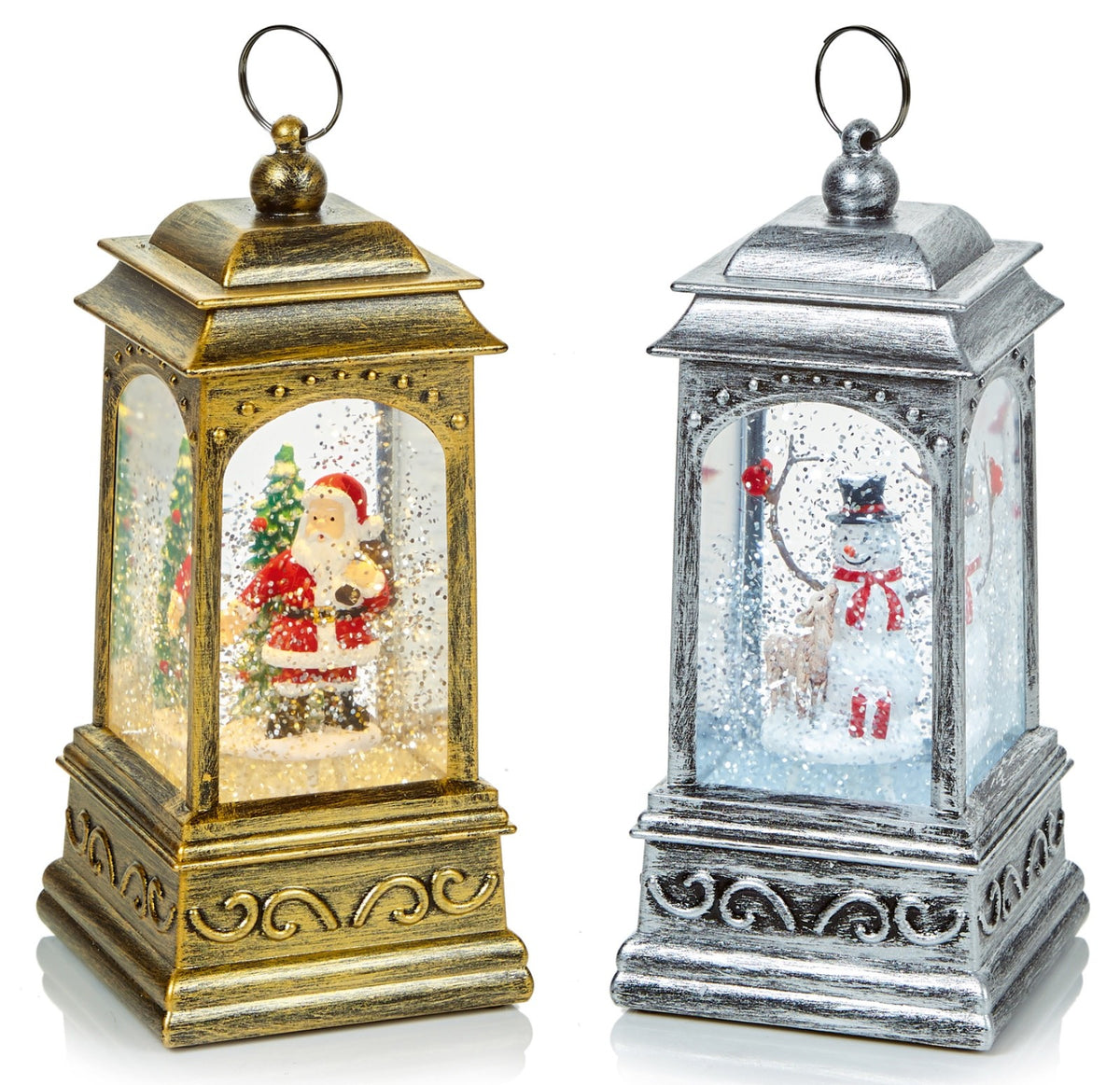 Christmas LED Rustic Water Spinner LED Lantern Lamp Santa or Snowman 21cm High