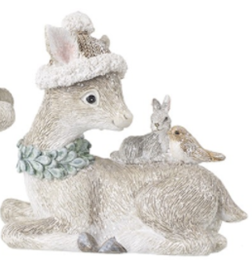 Choice of 2 Cute Baby Deer Fawn with Woodland Animals Festive Ornament Figurine