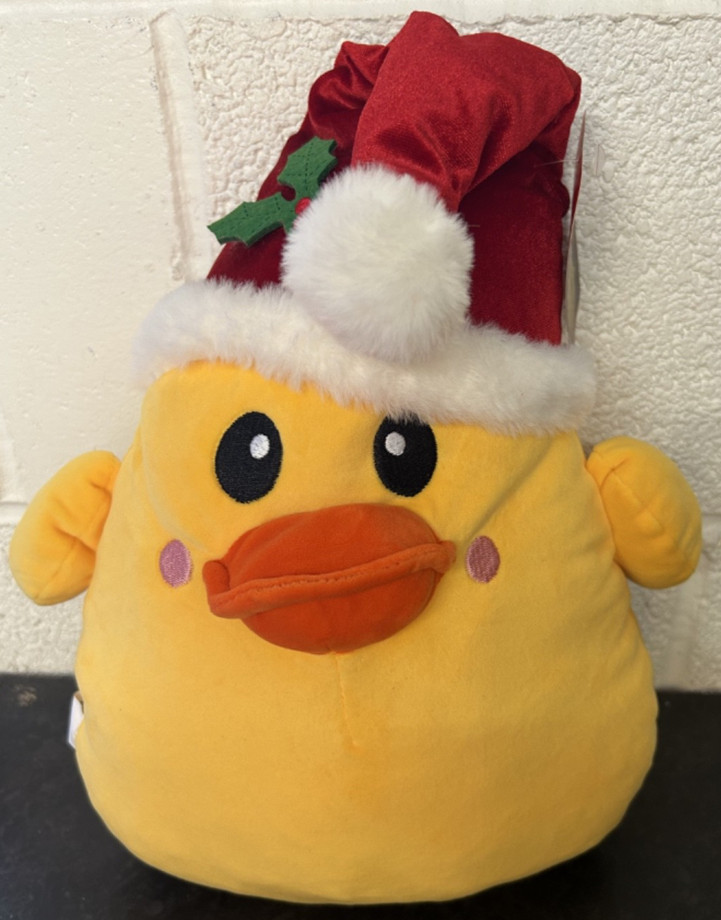 Super Soft Christmas Plush Squeezy Duck Freestanding but Loves Cuddles 30cm Tall