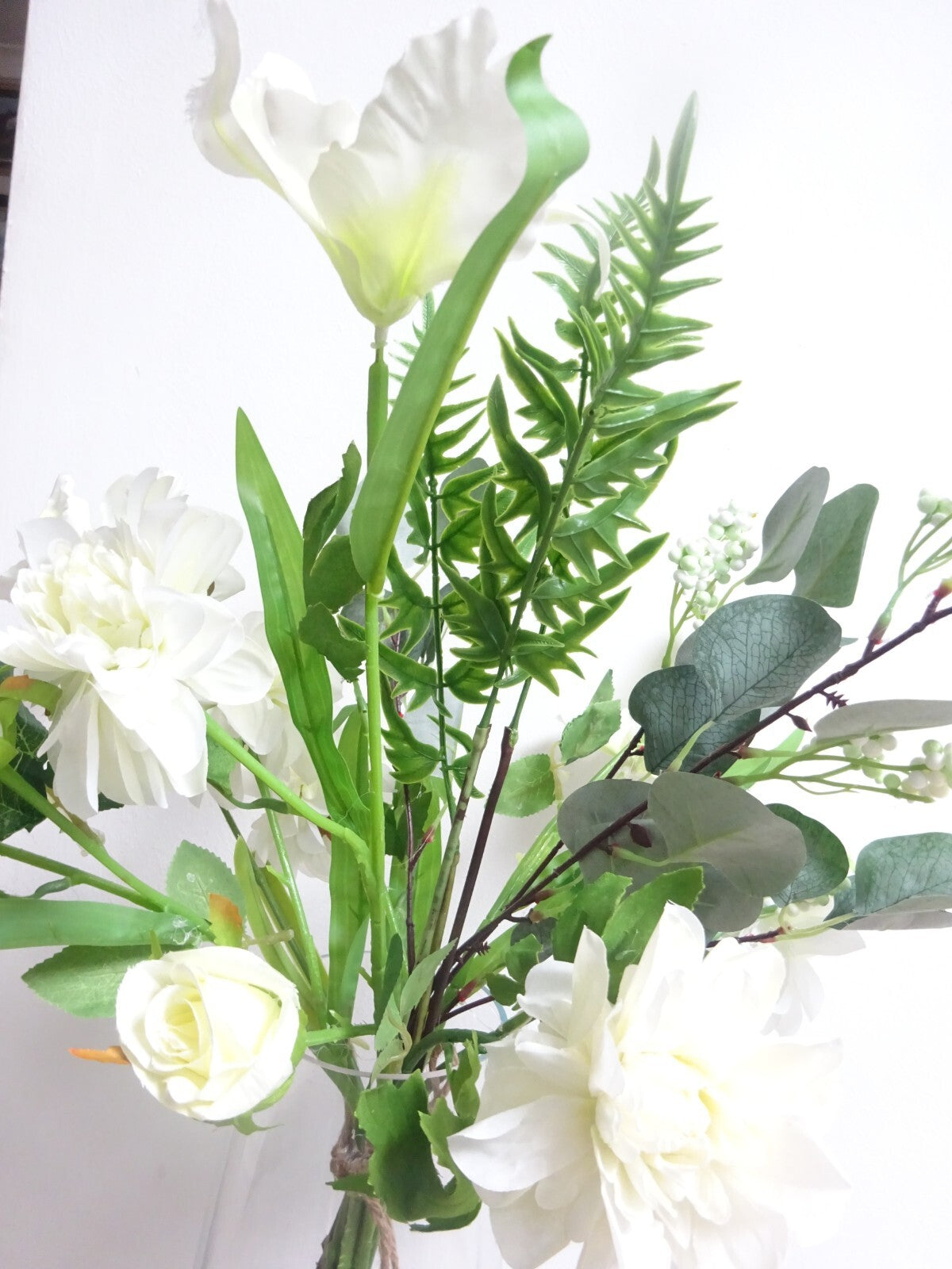 Artificial Hand Tied Floral Bouquet 60cm Tall White Dahlia & Rose Flowers Bundle