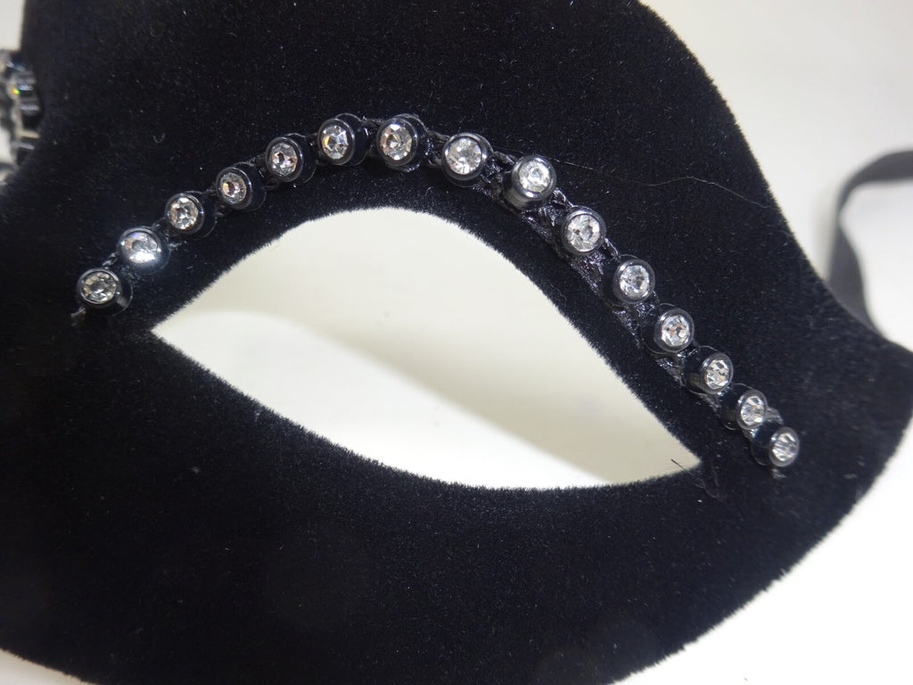 Hand Held Black Velour Jewelled Venetian Masquerade Party Carnival Eye Ball Mask