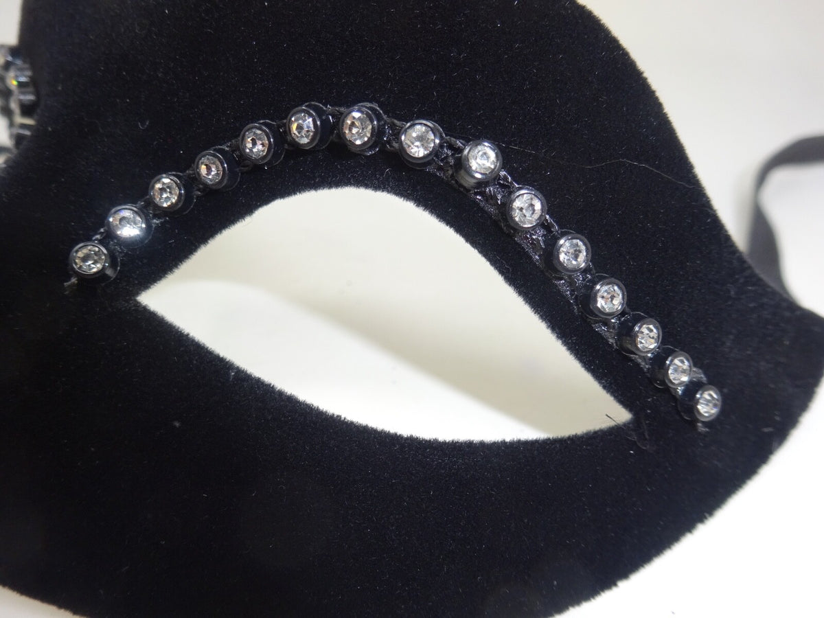 Hand Held Black Velour Jewelled Venetian Masquerade Party Carnival Eye Ball Mask