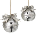 Set of 2 Silver Metal Round Bells Bauble Ornament Christmas TreeDecoration