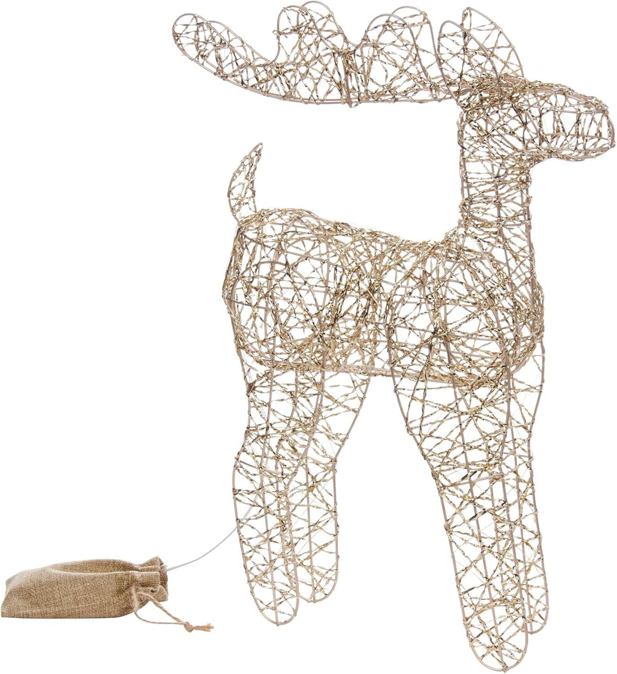 Gold Weave Wonder Deer 43cm Light-Up Wire Mesh Reindeer Beaded Detail & 60 LEDs