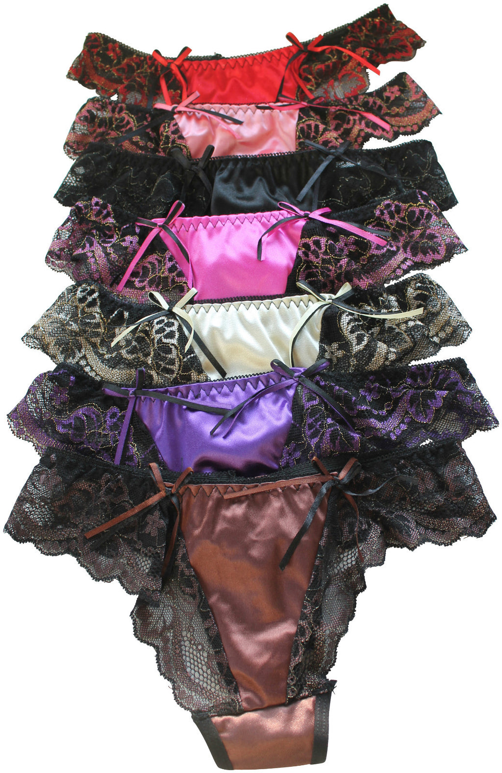 Black Purple or Brown Beautiful Ladies Panties Briefs Thong Satin & Lace 8-10