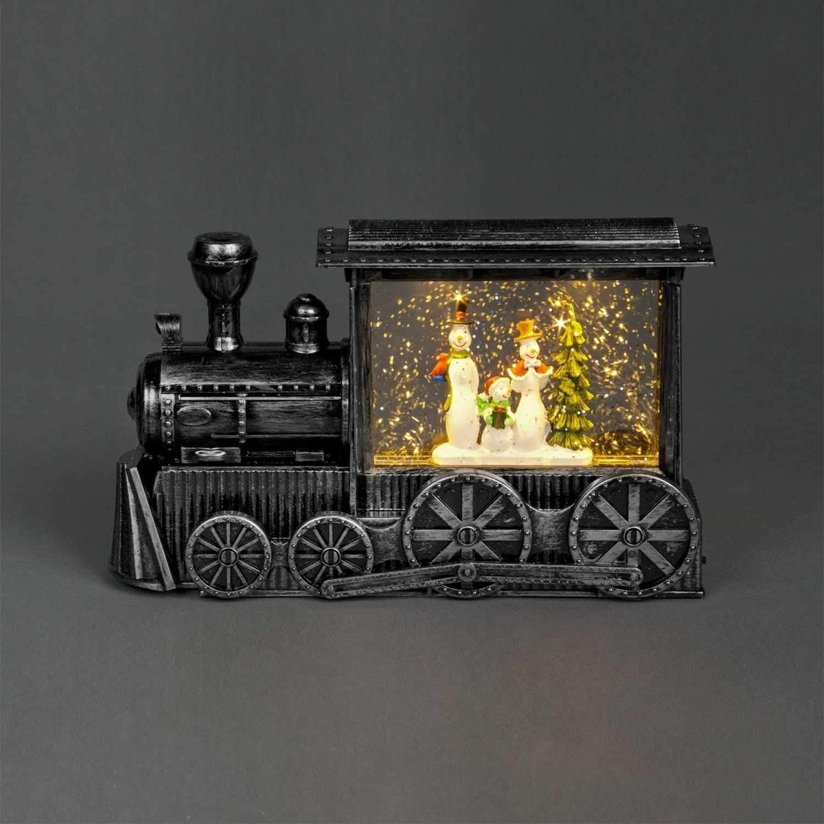 Large Water Train Rustic Silver Locomotive LED Light Up 29cm Long 3 Snowman
