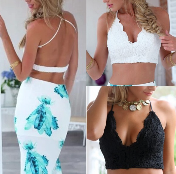 Black or Ivory Crochet Summer Beach Crop/Cropped Camisole Top Size 10-12