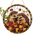 Acrylic Hanging Garden Suncatcher Baby Hedgehogs 20cm Tall on a Yellow Cord