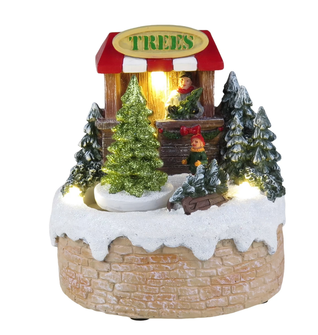 LED Light up Animated Christmas Pine Tree Shop with Revolving Tree 13.5cm Tall