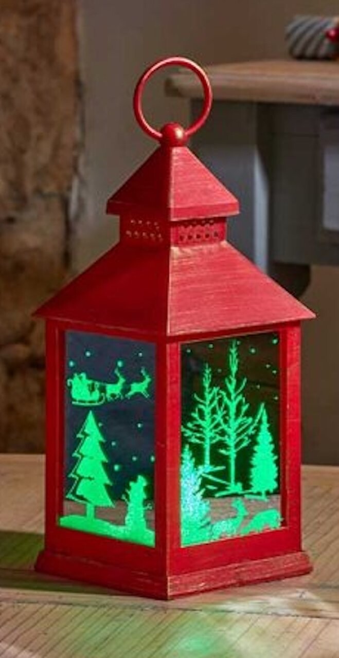 Winter Wonder Lantern Light Up Colour Changing Rustic Mirrored Red or Black