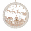 Large Wooden Decorative Hanging Santa & Sleigh Cut Out with Glitter Fur 31cm