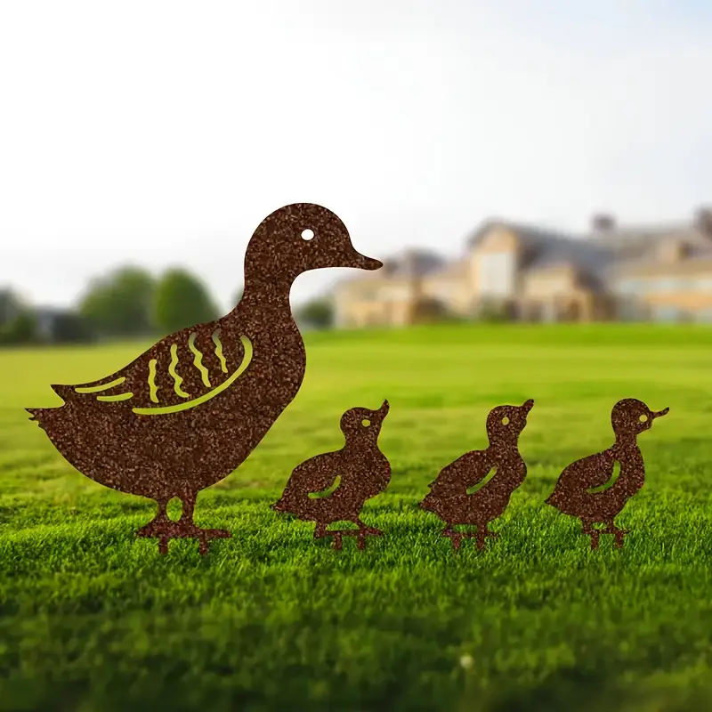 Brown Acrylic Mother Duck & Ducklings Garden Ornament Figurine Mum is 34cm Tall