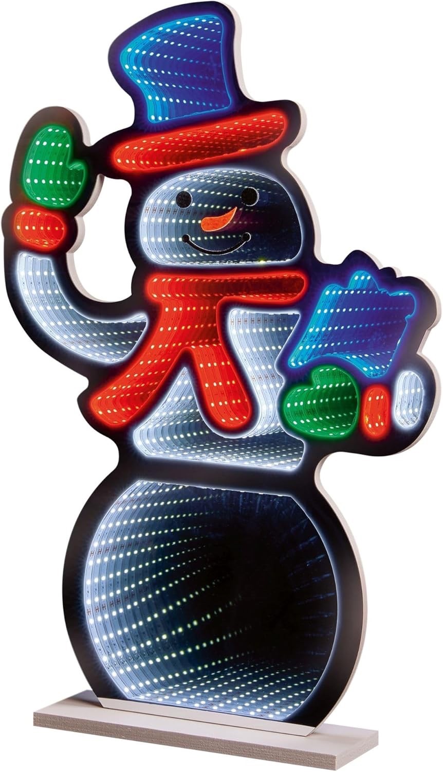 Christmas Snowman Waving Infinity LED Mirror Tunnel Light - 3D Decoration - 60cm