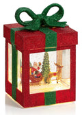 Christmas Red Green Glitter Metal Gift Parcel Santa Reindeer & Sleigh 18cm Tall
