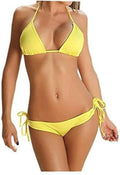Womens Yellow Lined Halterneck Adjustable Bikini with Ties Size 8 - 14 One Size