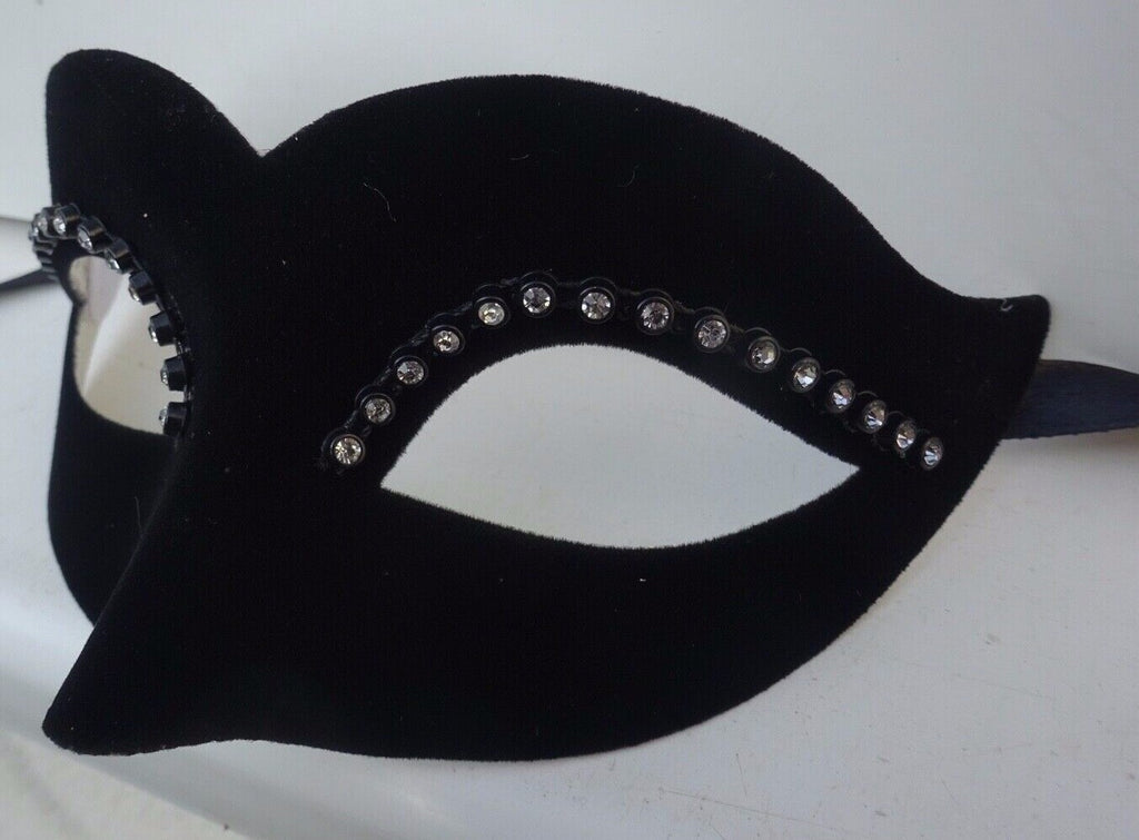 Ladies Black Velour Jewelled Venetian Masquerade Party Carnival Eye Ball Mask