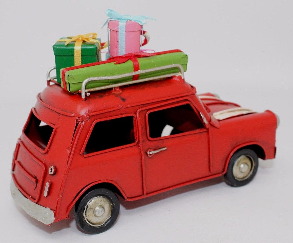 Retro Vintage Rustic Christmas Tin Mini Car with Christmas Presents 16cm Long