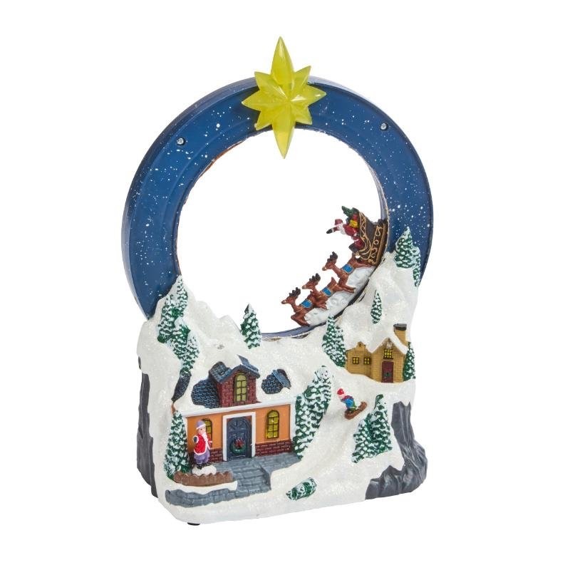 Musical LED Around the World Animated 30cm Tall Christmas Village Santa & Sleigh