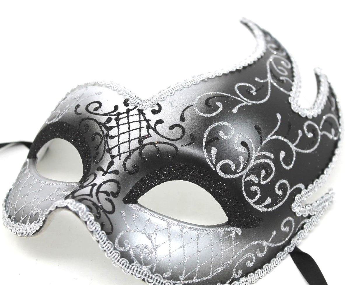 STUNNING BLACK AND SILVER VENETIAN MASQUERADE BALL CARNIVAL PROM PARTY EYE MASK