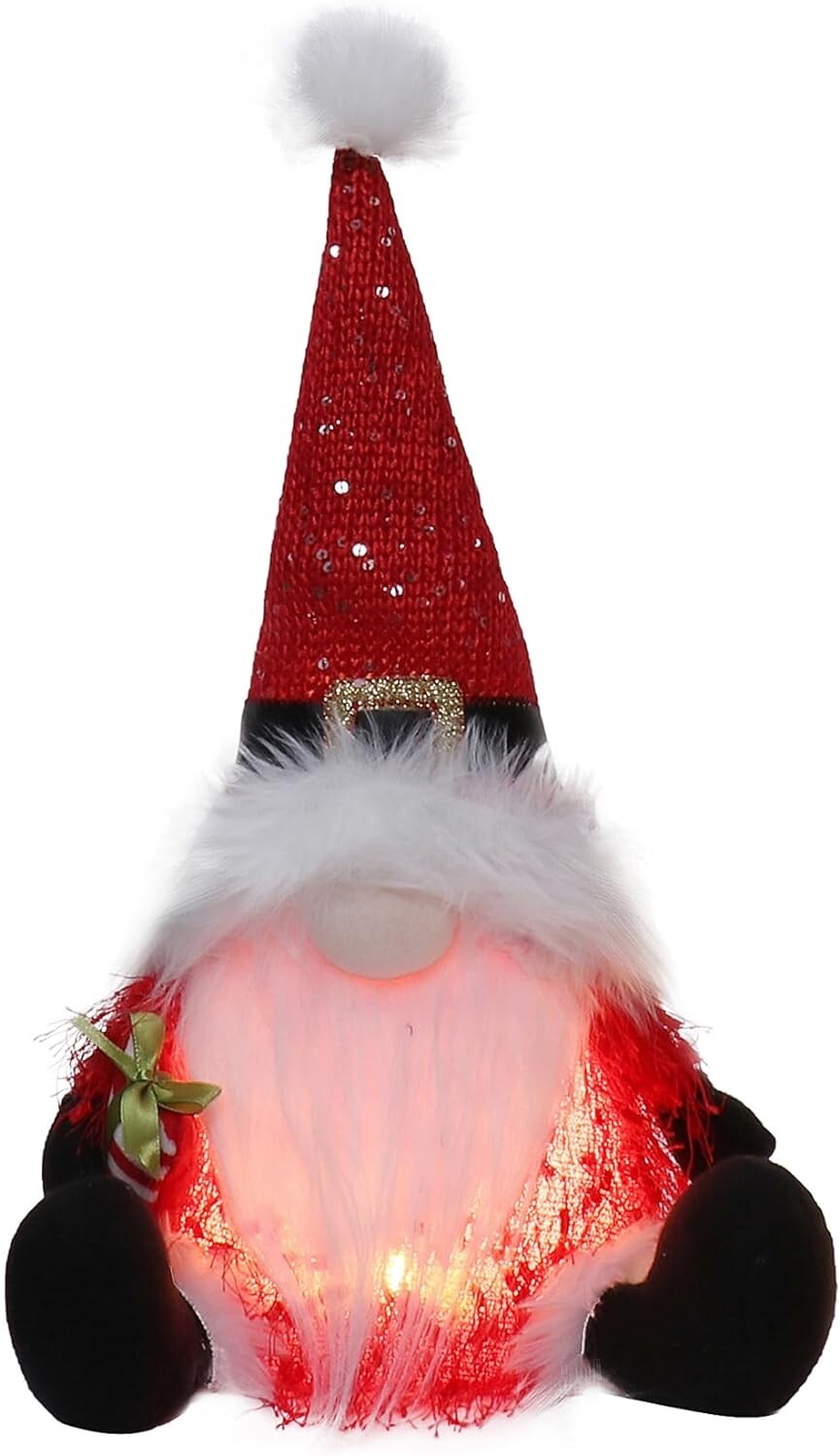 Light Up LED Santa Gonk Christmas Ornament with Adjustable Bendy Hat 35cm Tall
