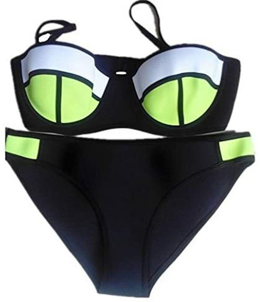 Ladies Lovely Quality Push Up Neoprene Bikini Green White & Black Size 10-12